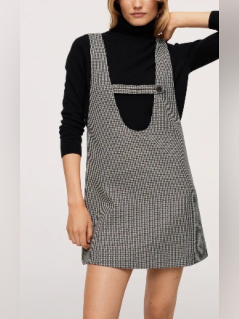NWT Mango Black and White Houndstooth Pinafore Mini Dress Size Small